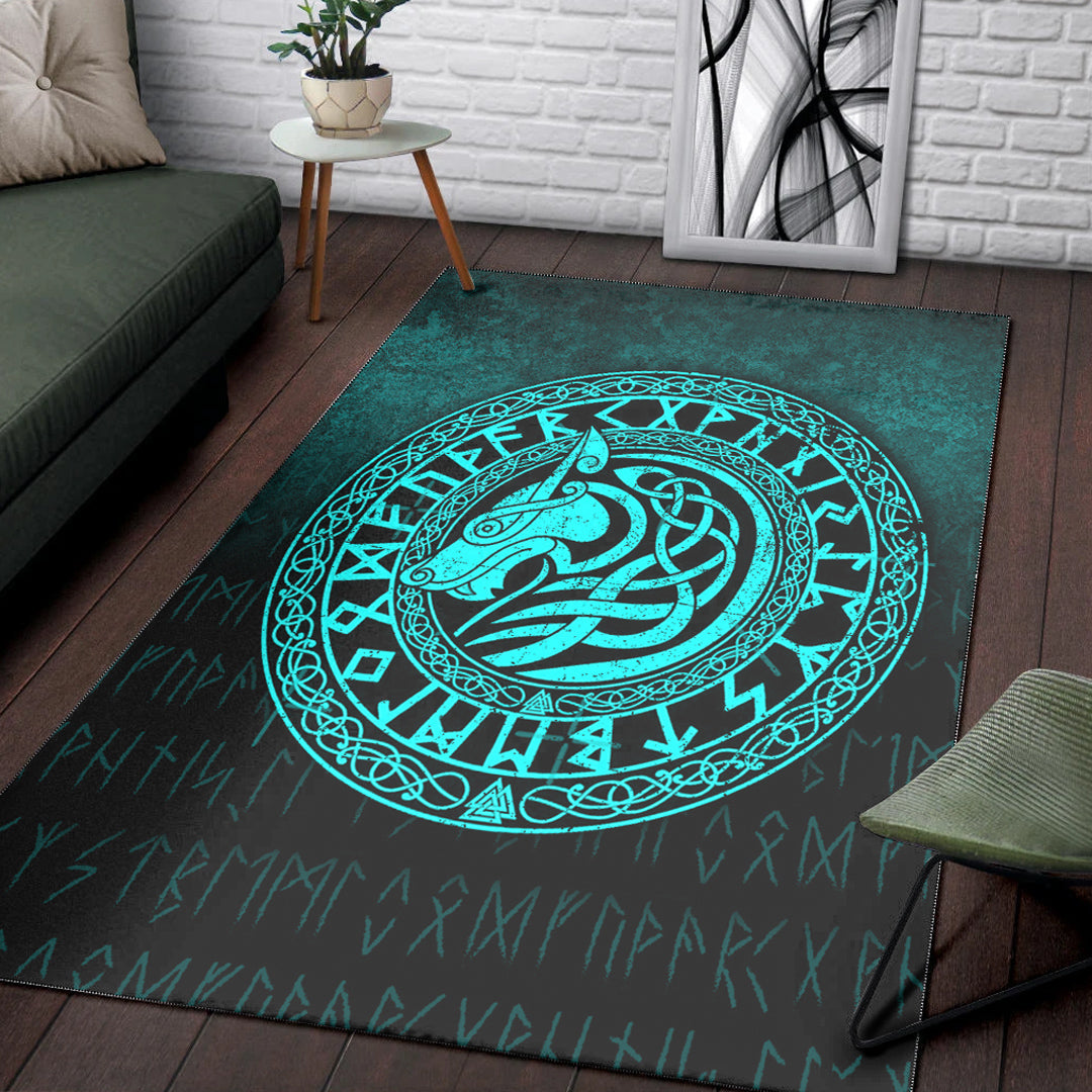 Viking Area Rug Viking Wolf Cyan Version