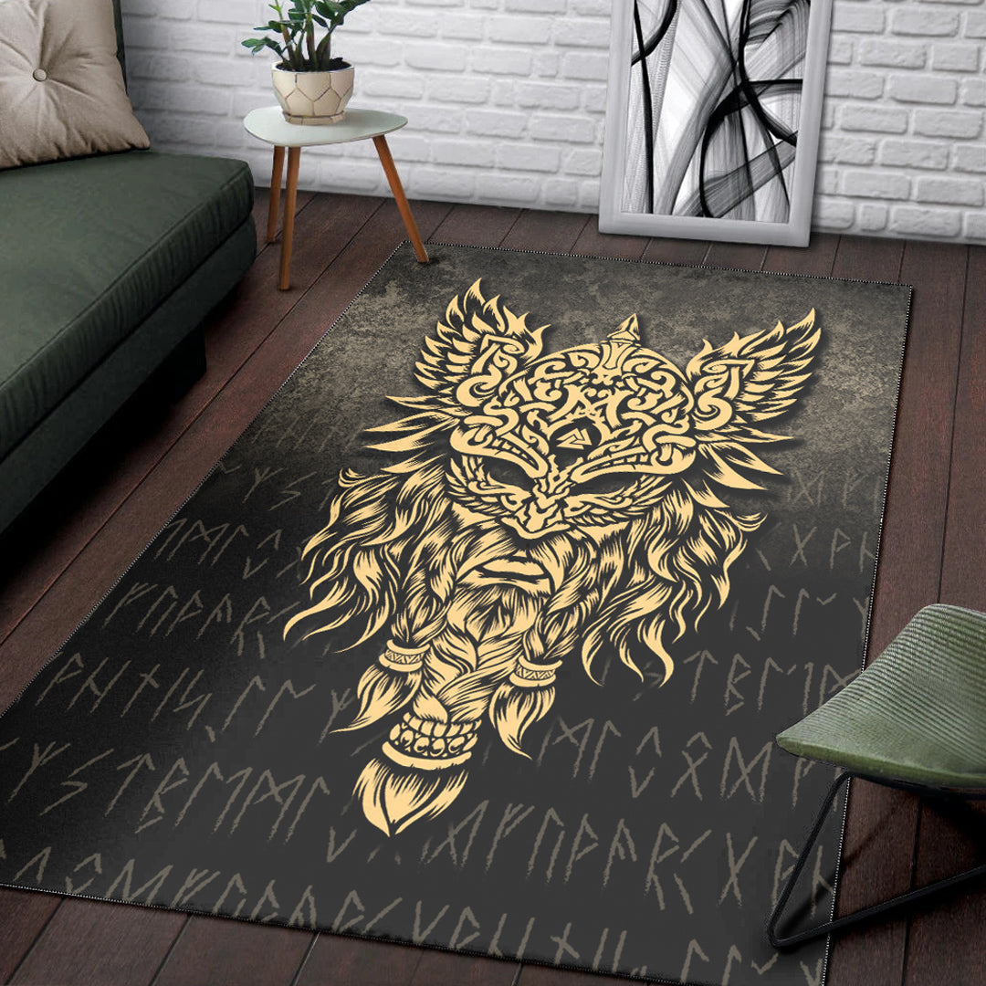 Viking Area Rug Odin The Allfather Asgard God And Chief Of Aesir Gold Version