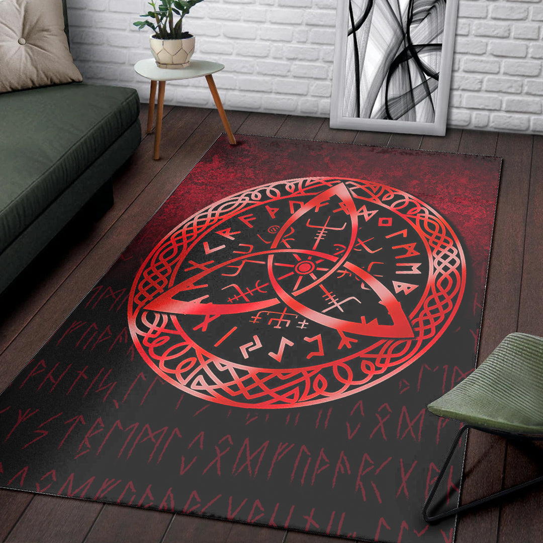 Viking Area Rug Vegvisir Nordic Viking Rune Red Version