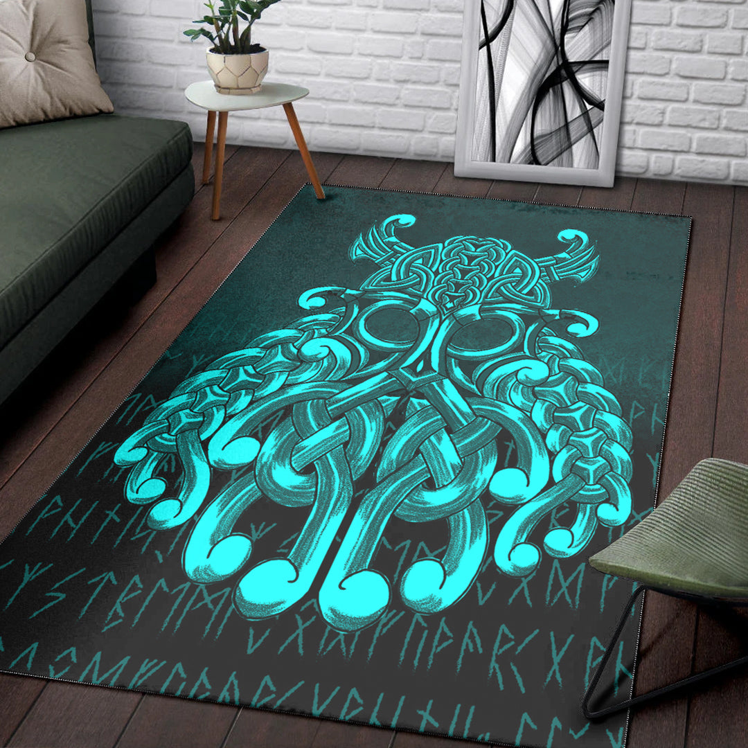 Viking Area Rug Vikings Odin Valhalla Cyan Version