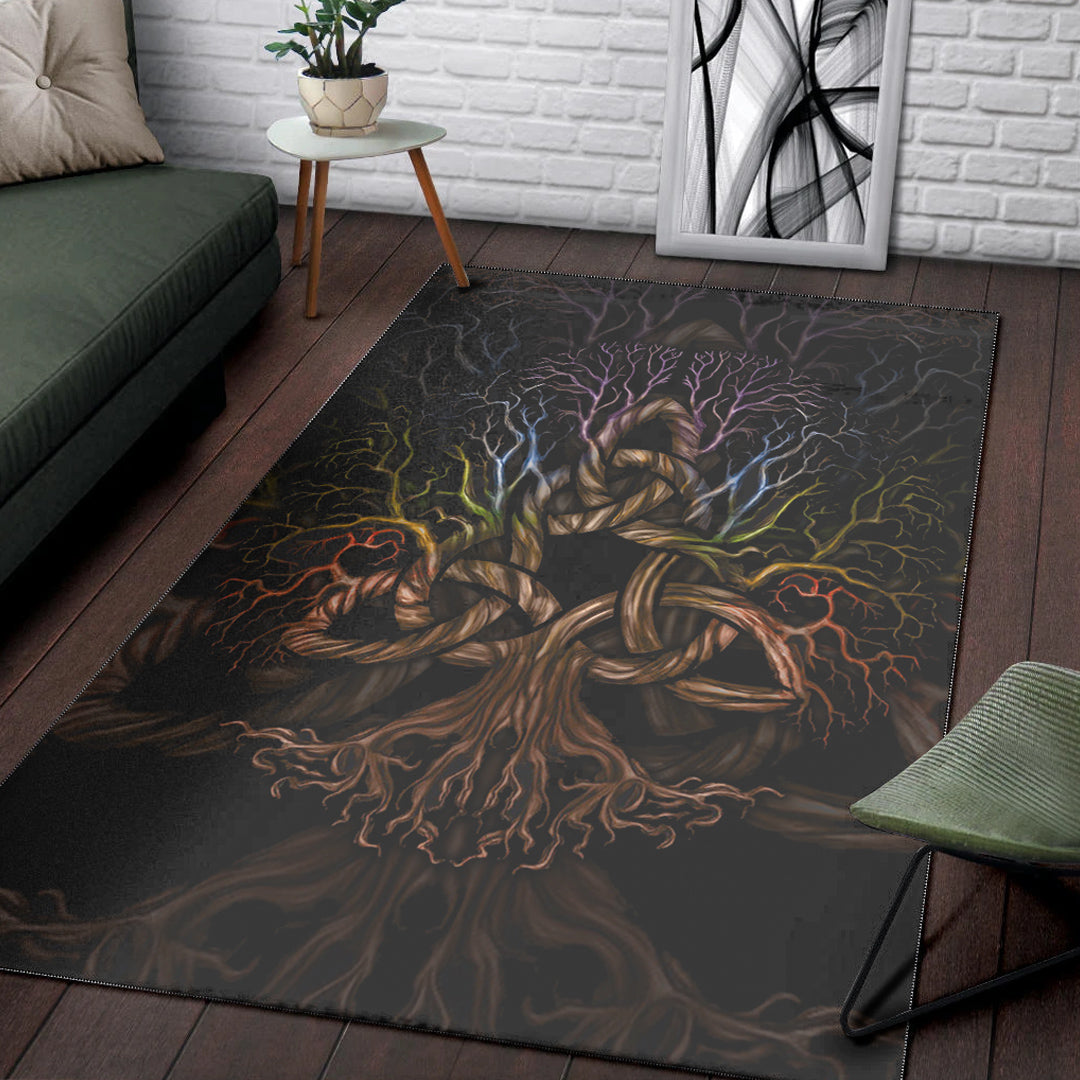 Viking Area Rug Colorful Tree of Life With Triquetra