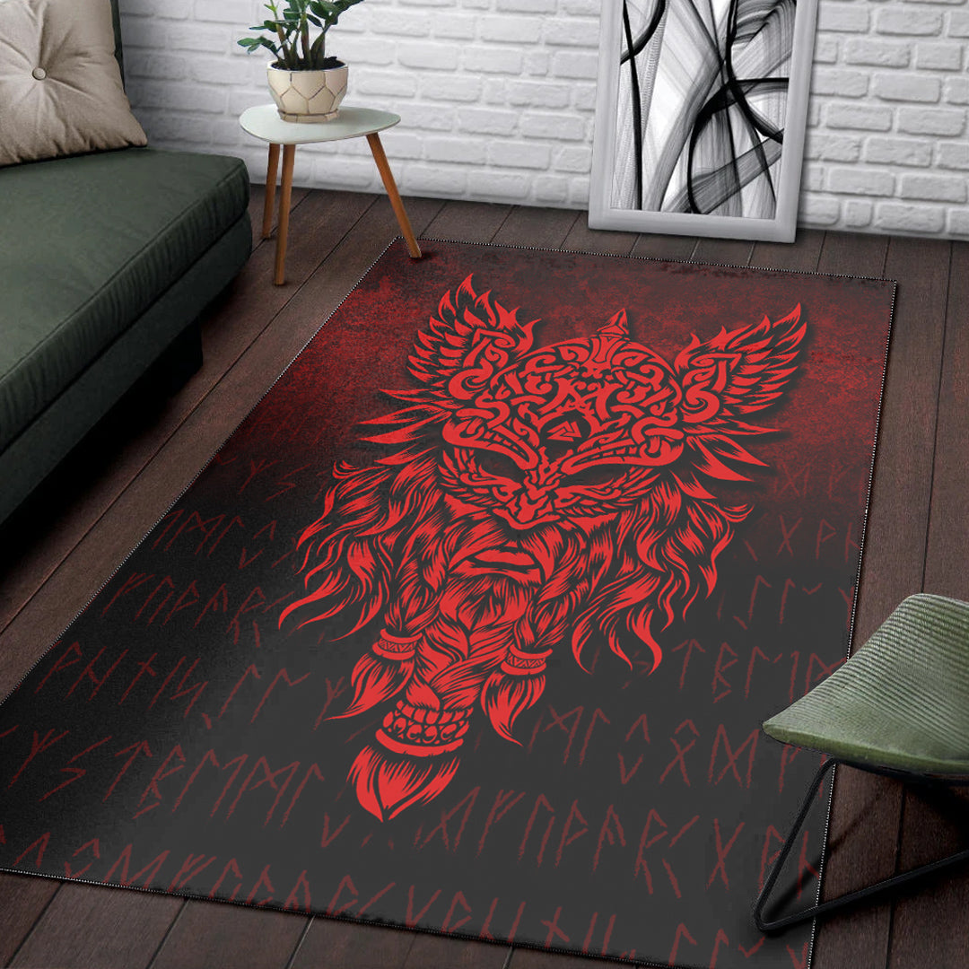 Viking Area Rug Odin The Allfather Asgard God And Chief Of Aesir Red Version