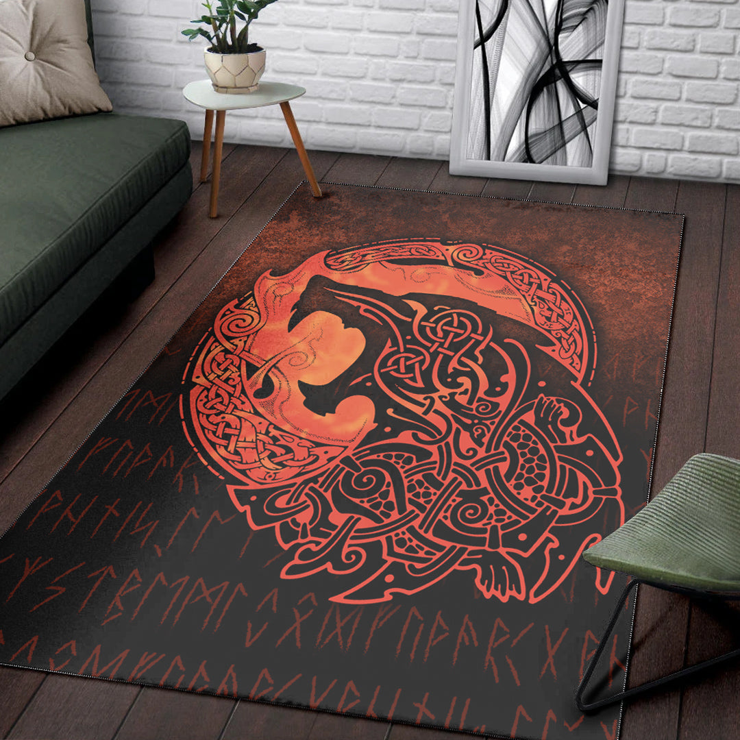 Viking Area Rug Fenrir Viking 3D Tattoo Orange Version