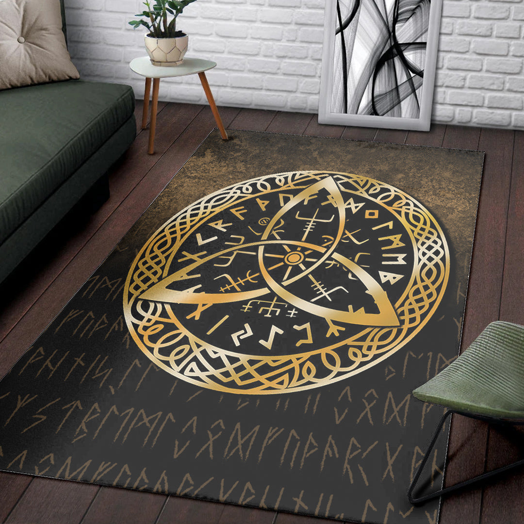 Viking Area Rug Vegvisir Nordic Viking Rune Gold Version