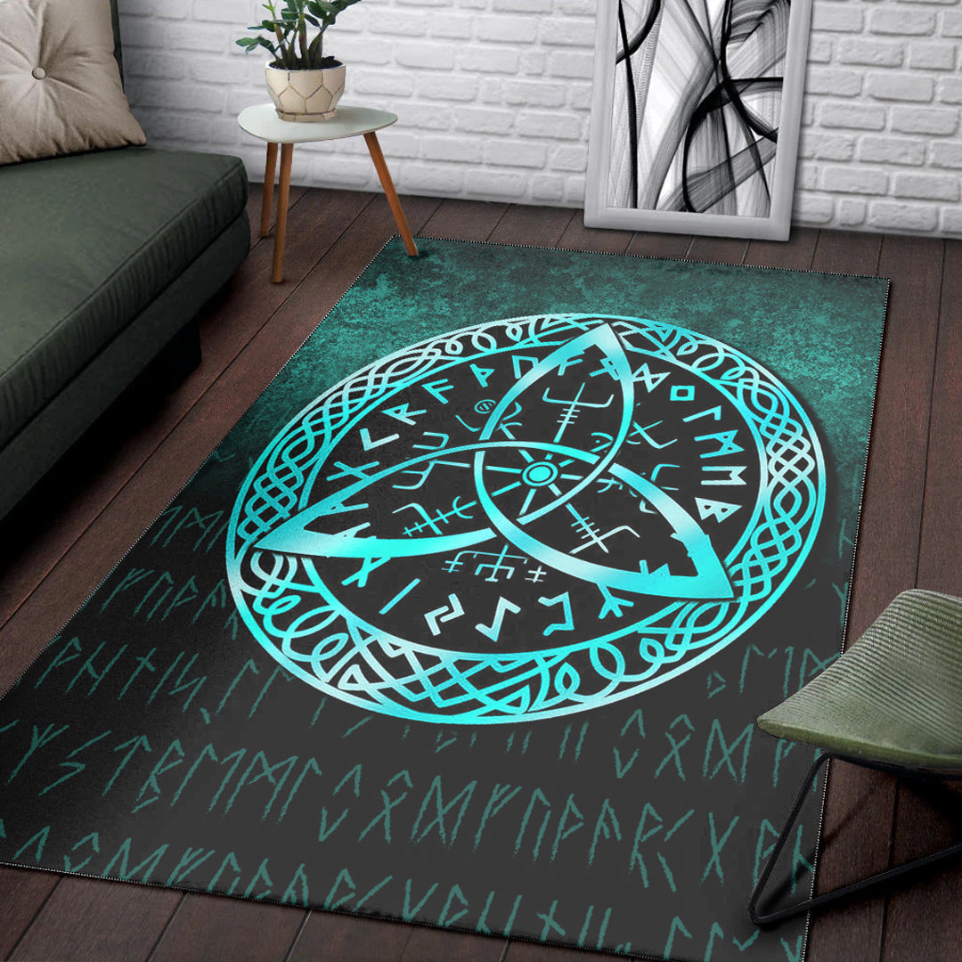 Viking Area Rug Vegvisir Nordic Viking Rune Cyan Version