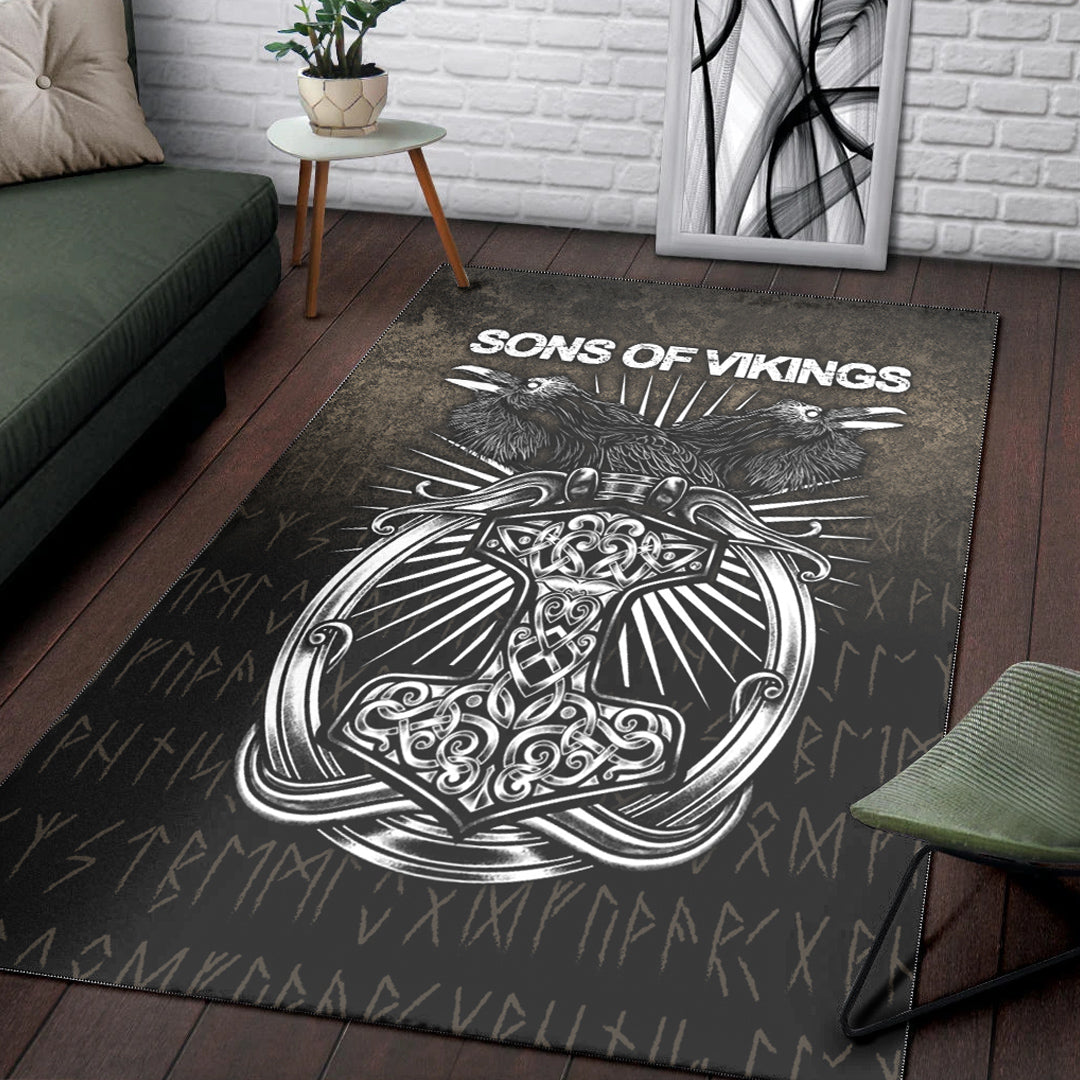 Viking Area Rug Vikings Ravens Mjolnir