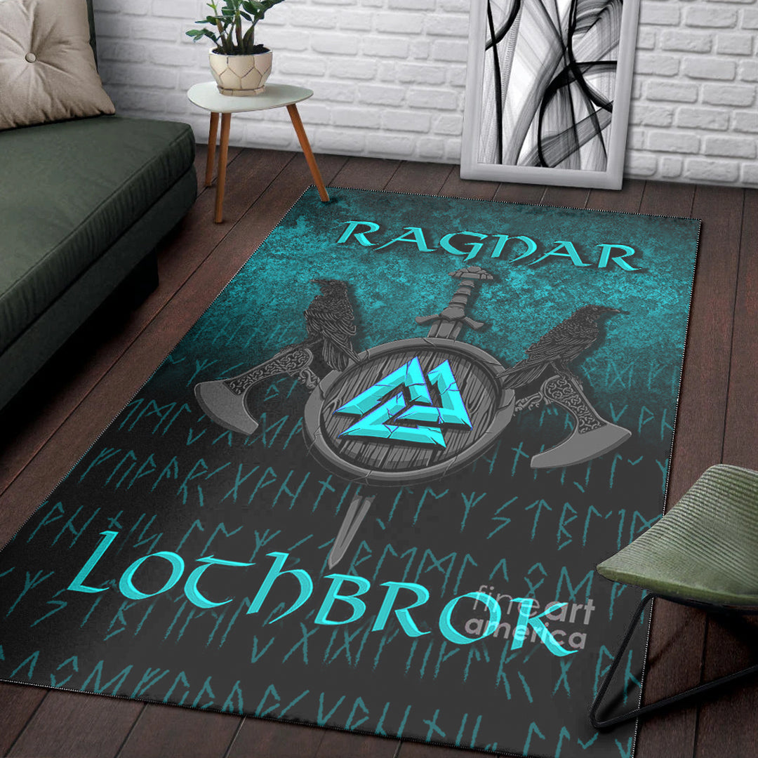 Viking Area Rug Ragnar Lothbrok Ragnar Lodbrok Viking Warrior Cyan Version