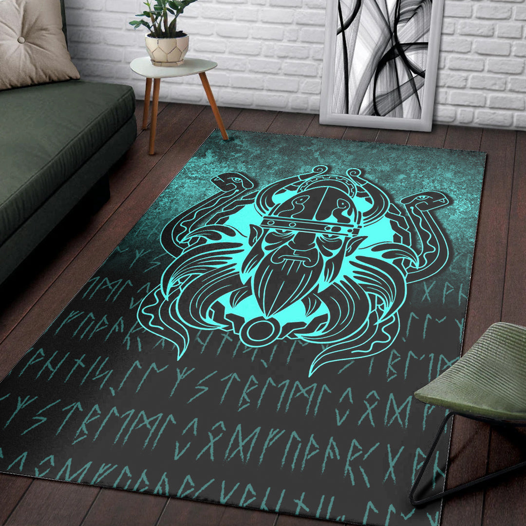 Viking Area Rug Nordic Warrior Valhalla Norse Cyan Version