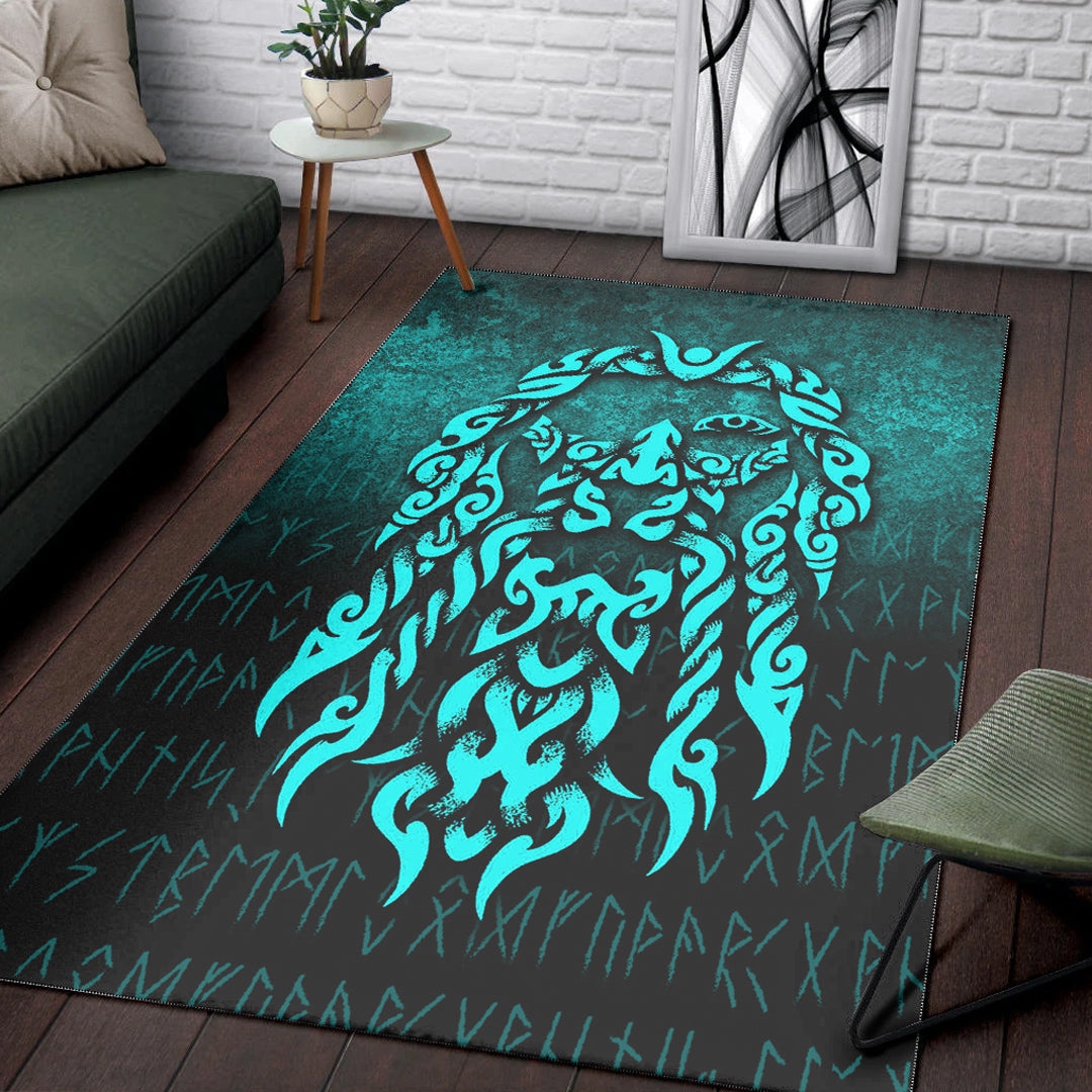 Viking Area Rug Viking God Odin Allfather In Asgard Raven God Cyan Version