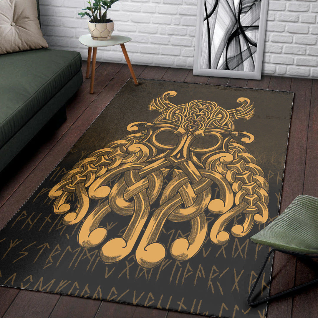 Viking Area Rug Vikings Odin Valhalla Gold Version