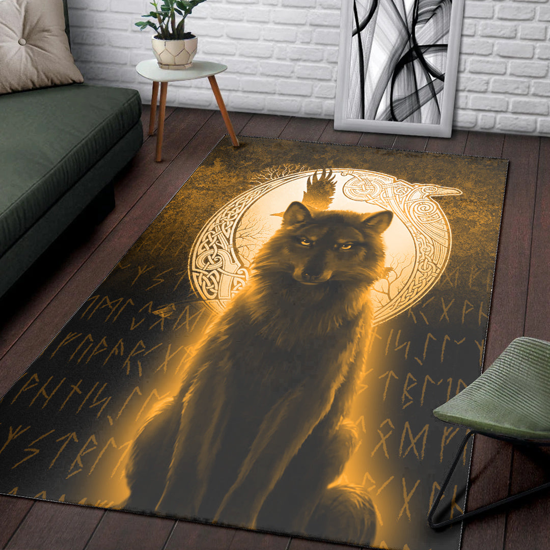 Viking Area Rug Fenrir Viking Wolf Gold Version