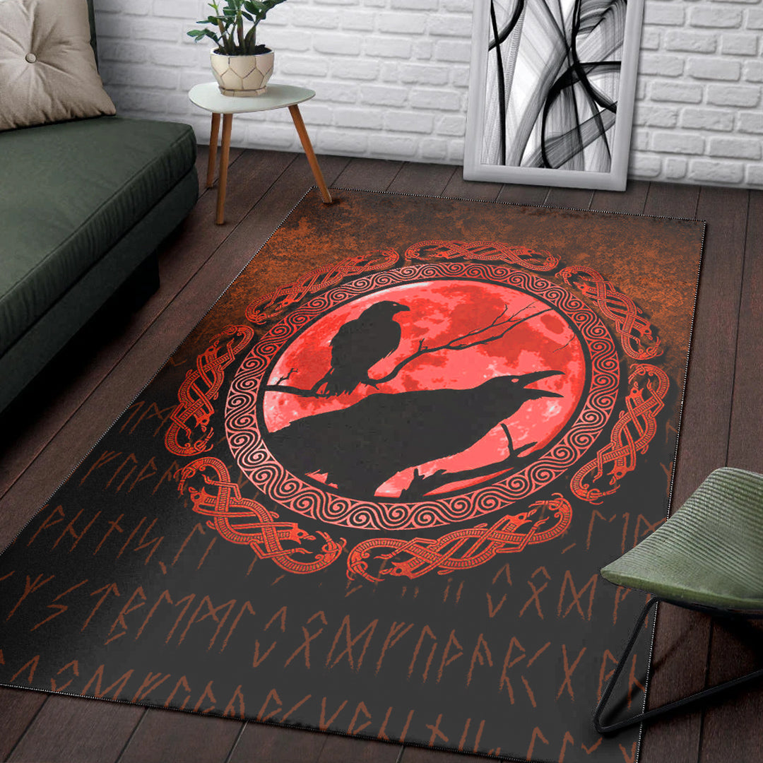 Viking Area Rug Vikings Huginn Muninn Odin’s Ravens Red Version