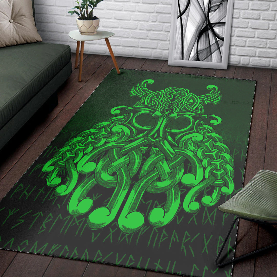 Viking Area Rug Vikings Odin Valhalla Green Version