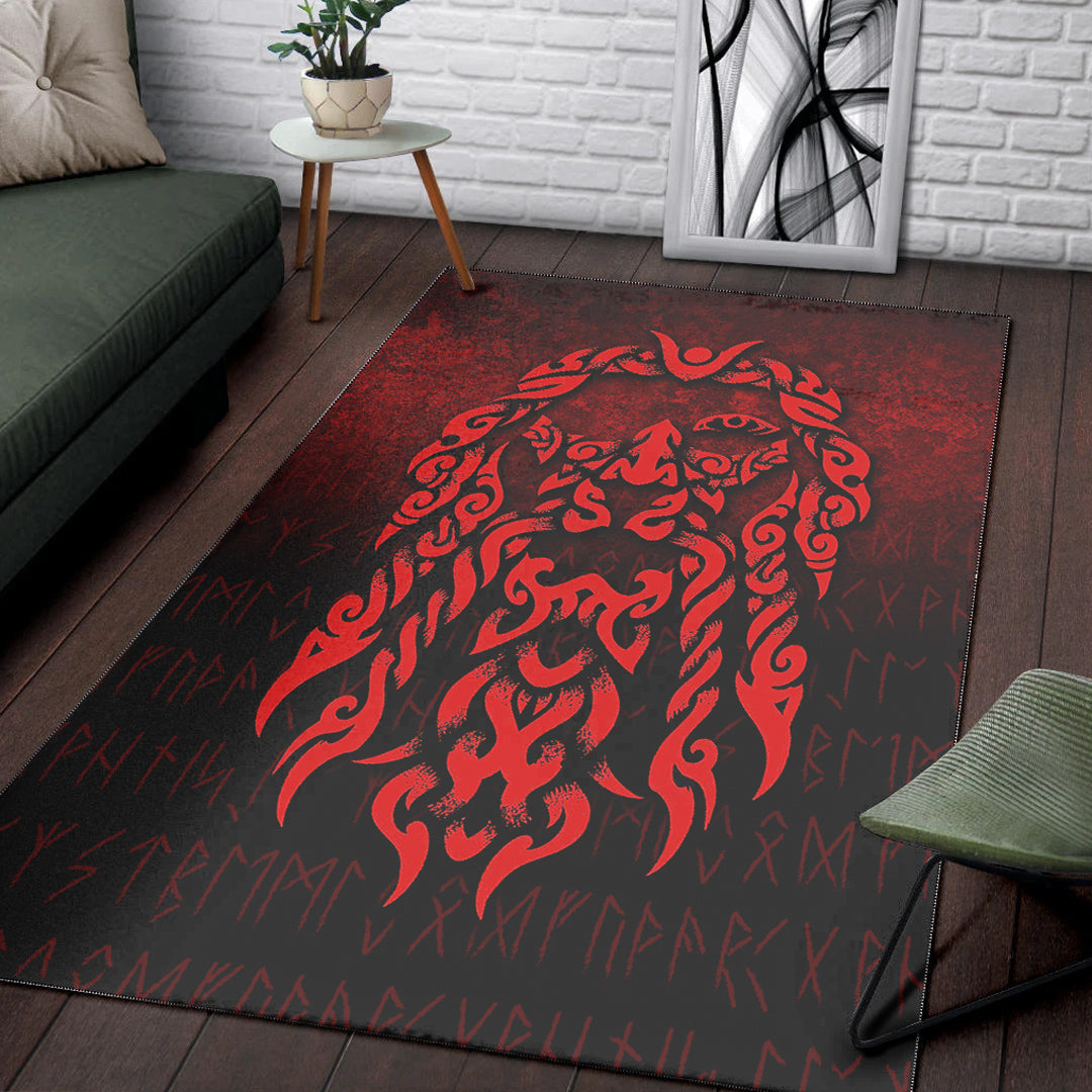 Viking Area Rug Viking God Odin Allfather In Asgard Raven God Red Version