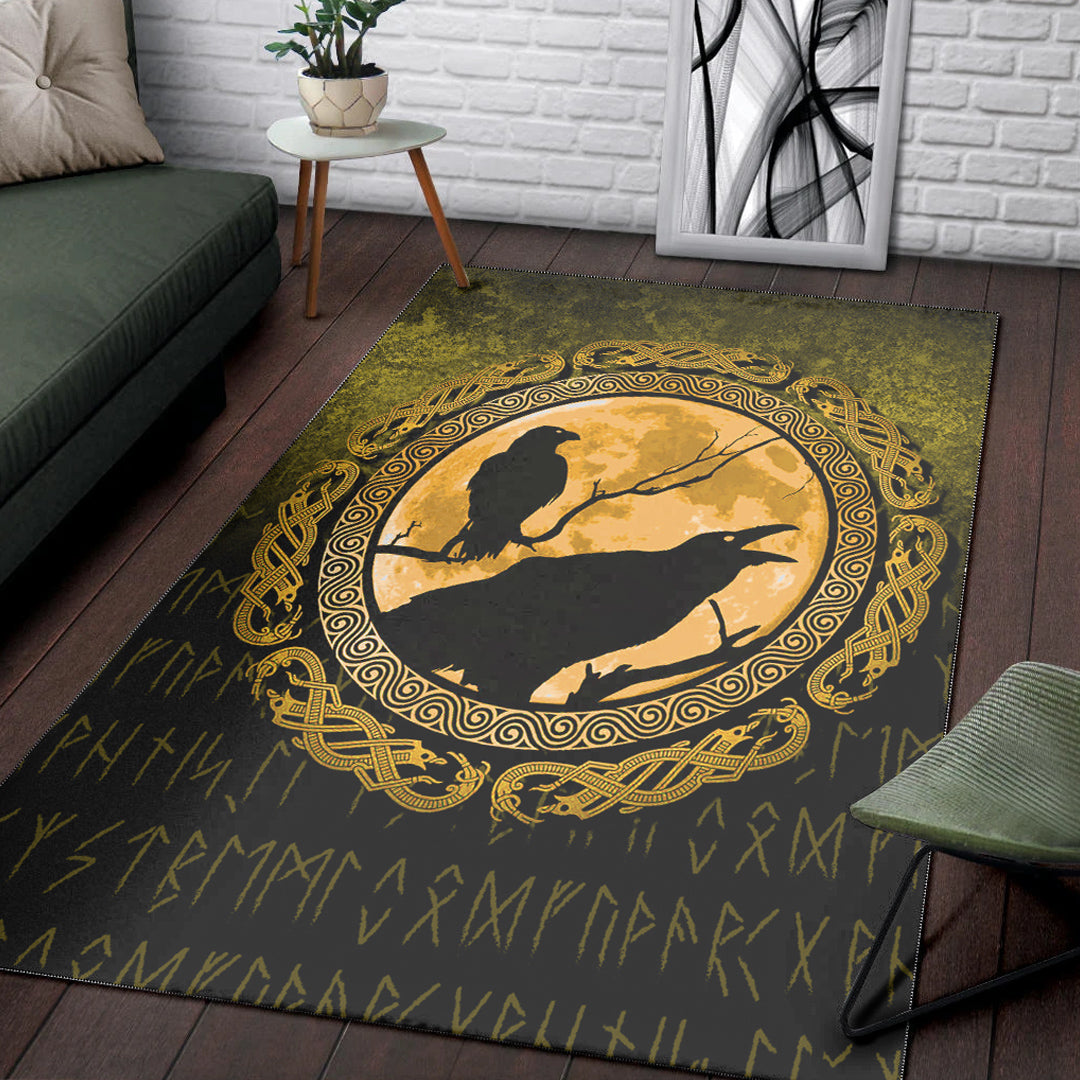 Viking Area Rug Vikings Huginn Muninn Odin’s Ravens Gold Version