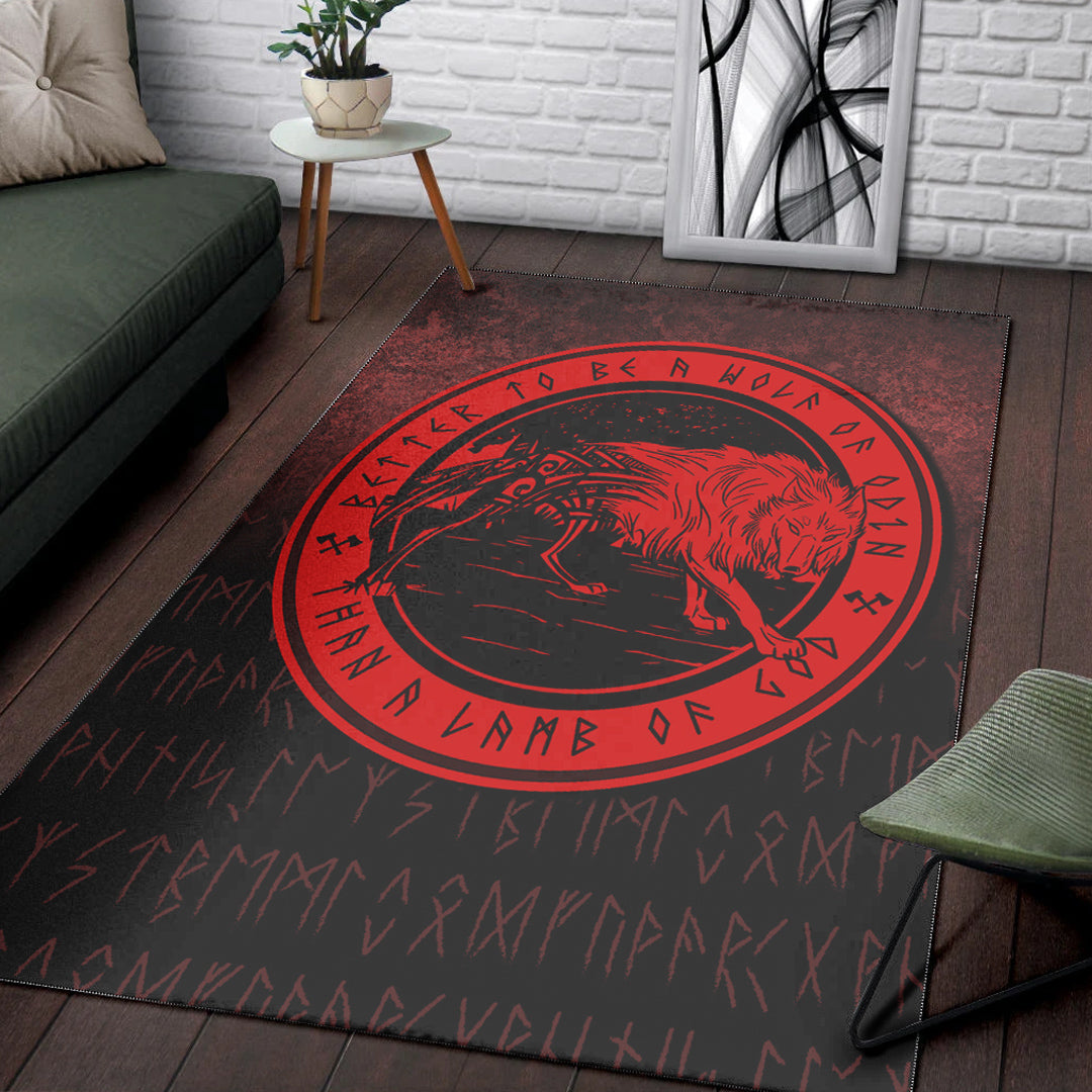 Viking Area Rug Wolf Of Odin Red Version