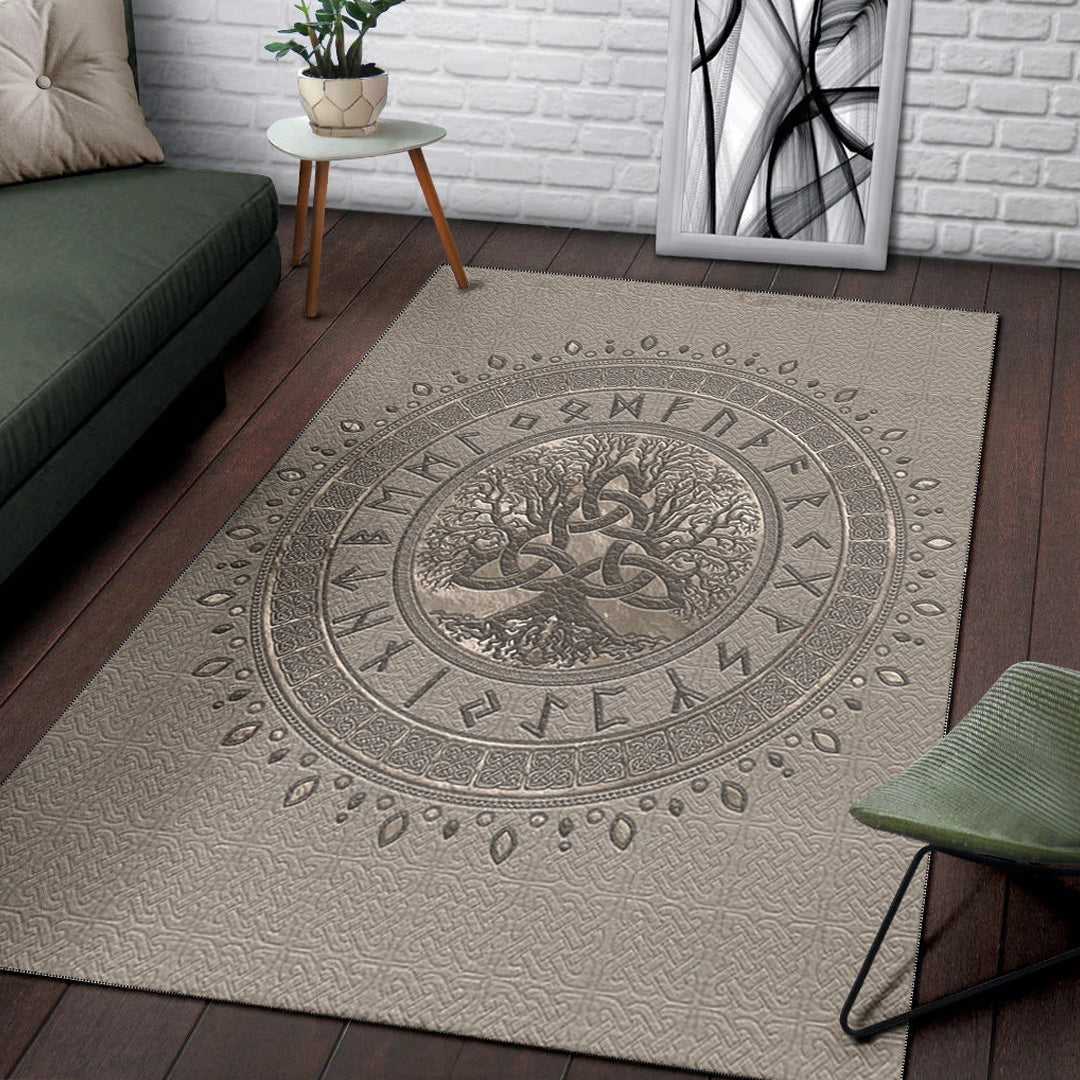 Viking Area Rug Tree of Life with Triquetra Beige