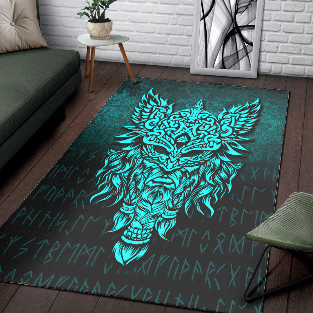 Viking Area Rug Odin The Allfather Asgard God And Chief Of Aesir Cyan Version