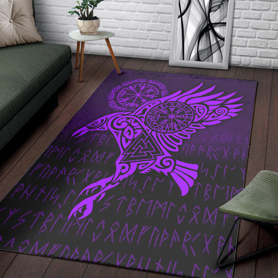 Viking Area Rug Raven Vegvisir Tattoo Purple Version