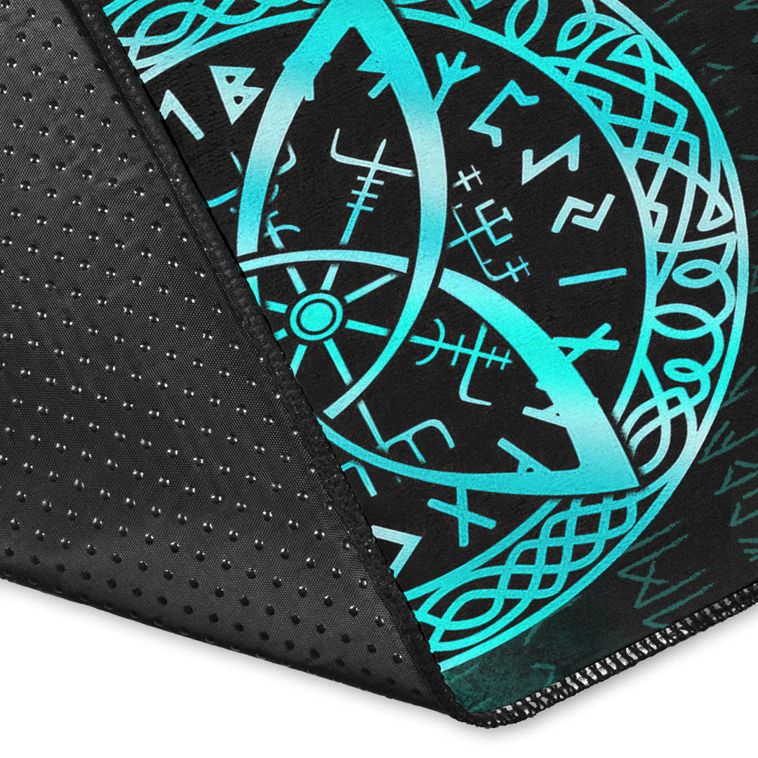 Viking Area Rug Vegvisir Nordic Viking Rune Cyan Version