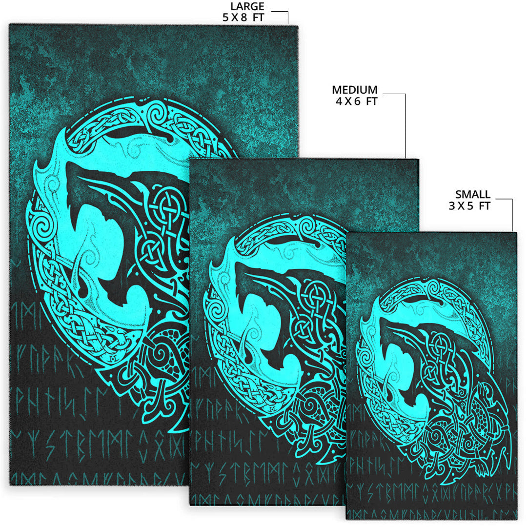 Viking Area Rug Fenrir Viking 3D Tattoo Cyan Version