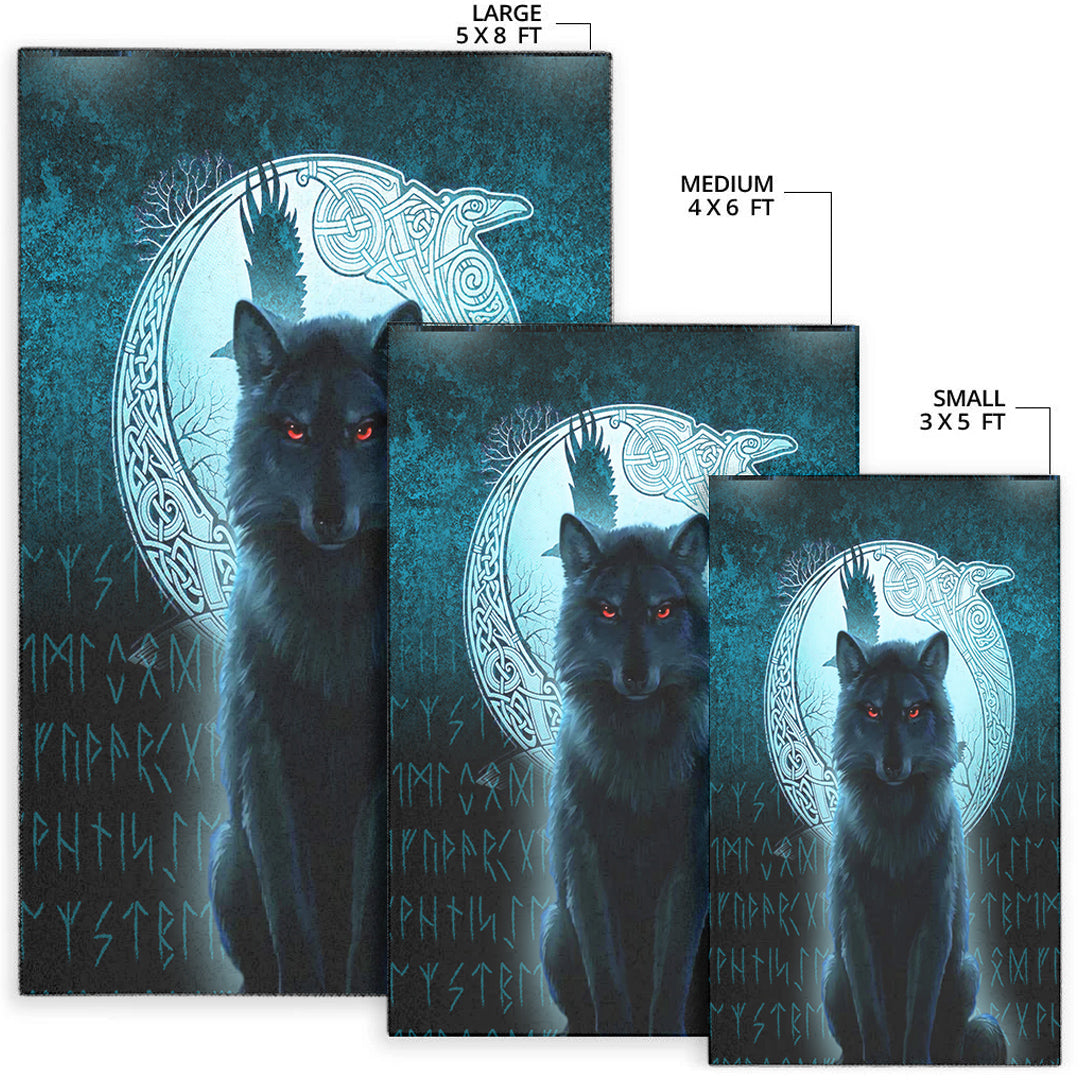 Viking Area Rug Fenrir Viking Wolf Cyan Version