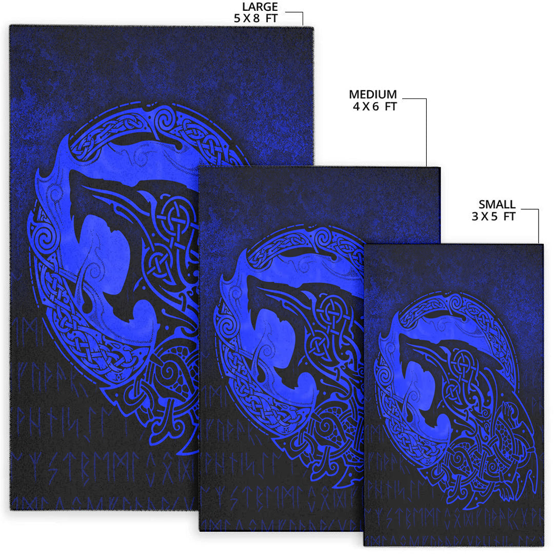 Viking Area Rug Fenrir Viking 3D Tattoo Blue Version