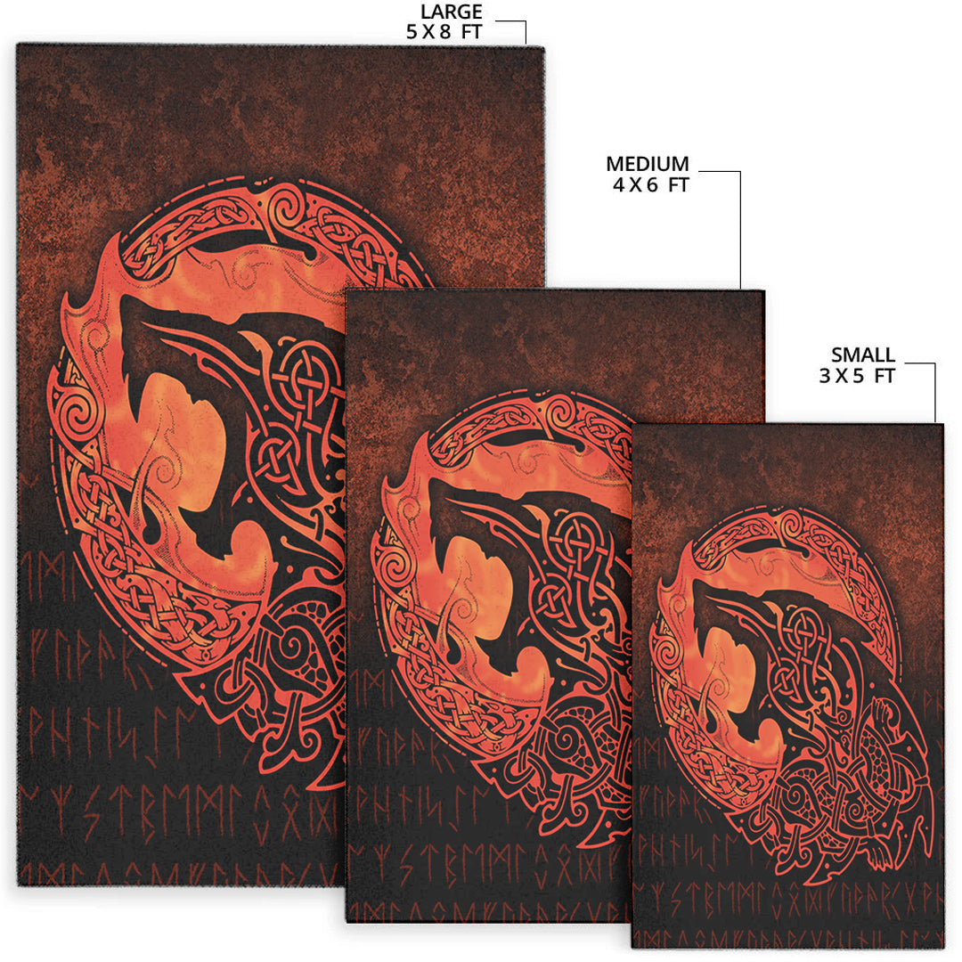 Viking Area Rug Fenrir Viking 3D Tattoo Orange Version