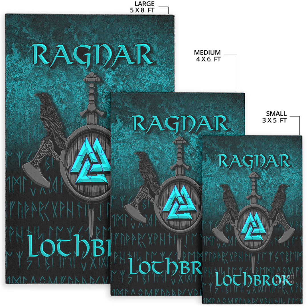 Viking Area Rug Ragnar Lothbrok Ragnar Lodbrok Viking Warrior Cyan Version