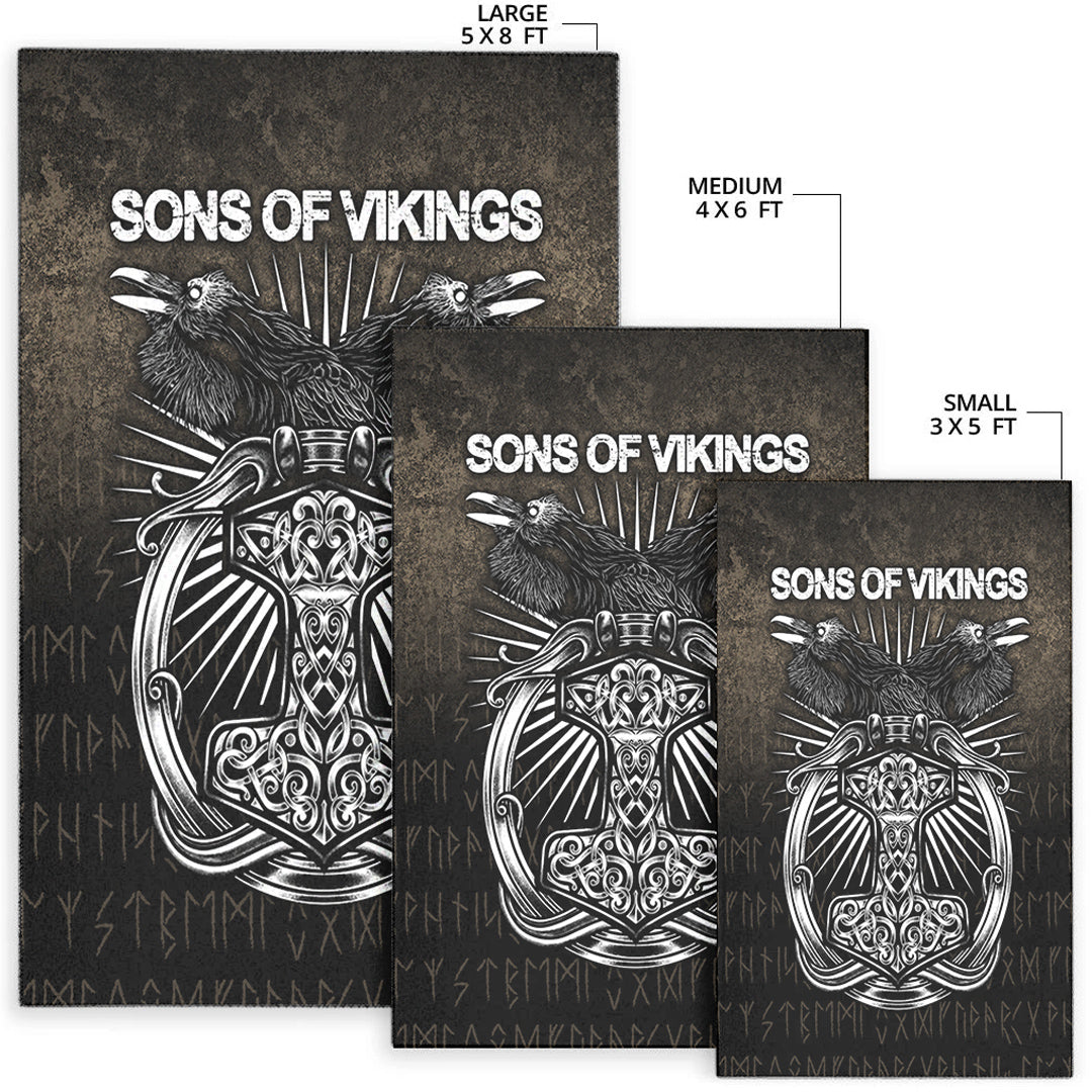 Viking Area Rug Vikings Ravens Mjolnir