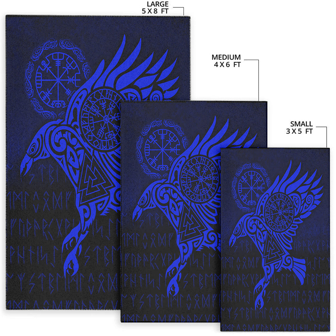 Viking Area Rug Raven Vegvisir Tattoo Blue Version