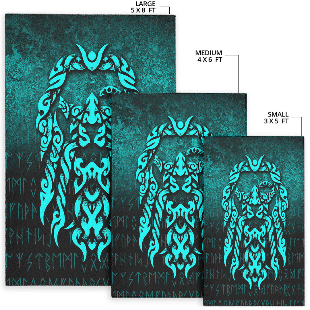 Viking Area Rug Viking God Odin Allfather In Asgard Raven God Cyan Version