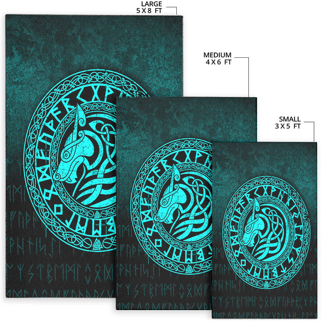 Viking Area Rug Viking Wolf Cyan Version