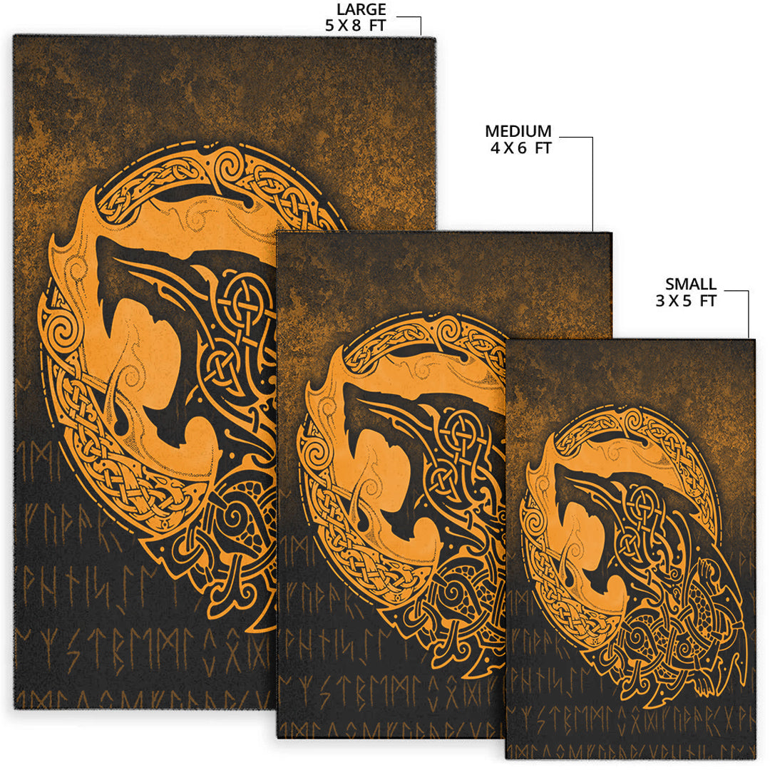 Viking Area Rug Fenrir Viking 3D Tattoo Gold Version