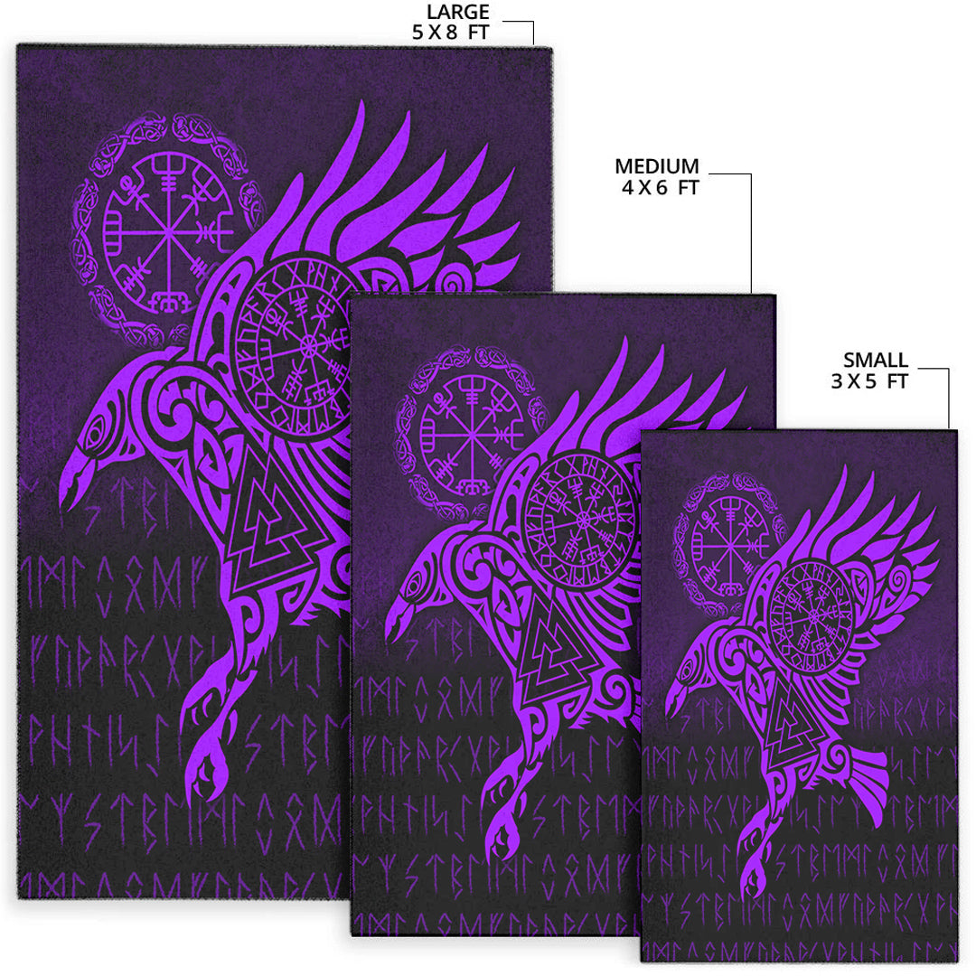 Viking Area Rug Raven Vegvisir Tattoo Purple Version