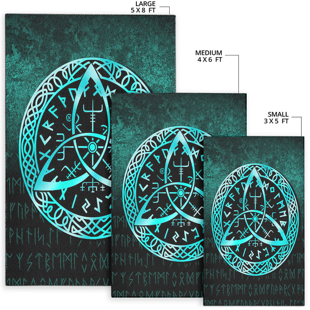 Viking Area Rug Vegvisir Nordic Viking Rune Cyan Version