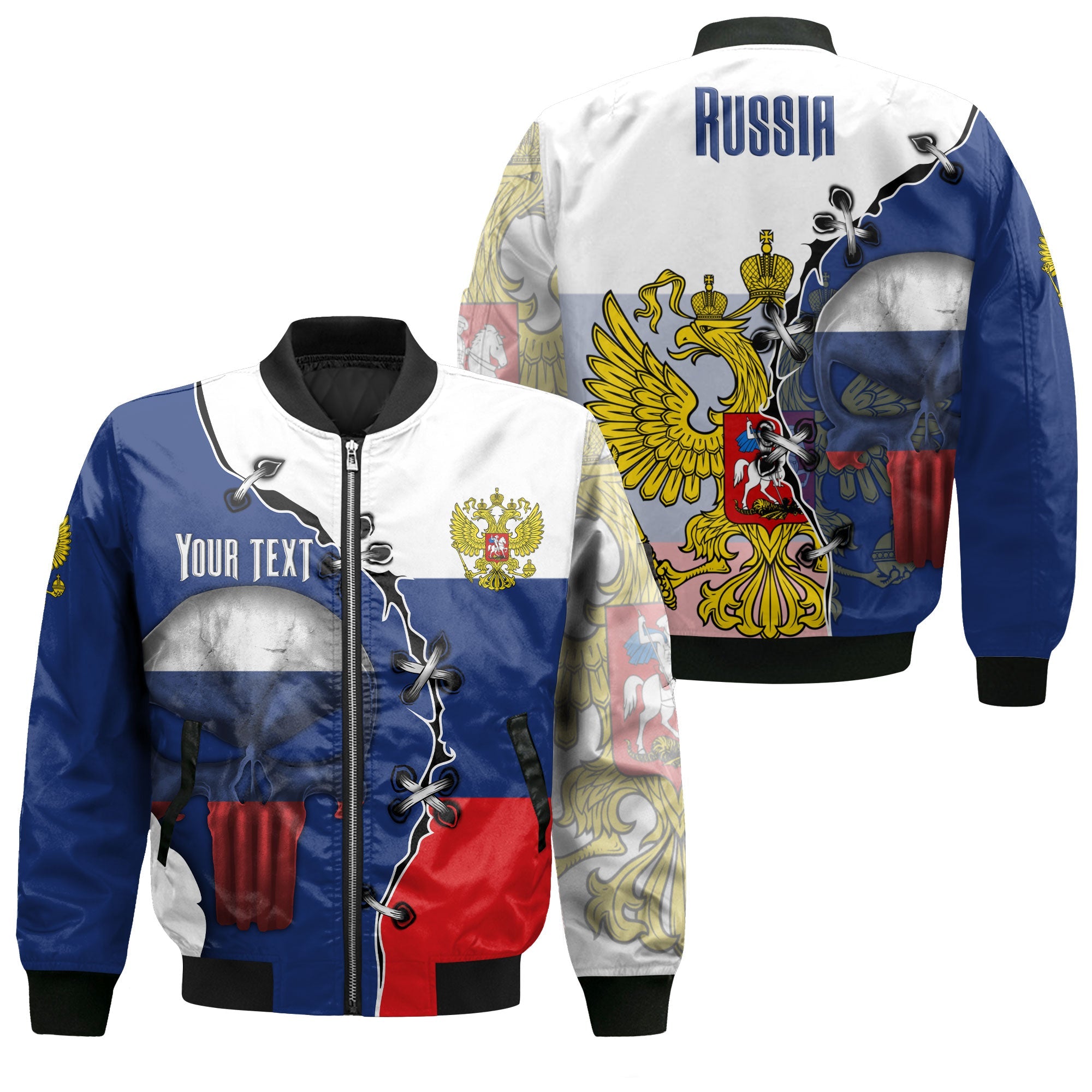 Russia Bomber Jacket Flag & Coat Of Arms Skull Style – To The Closet