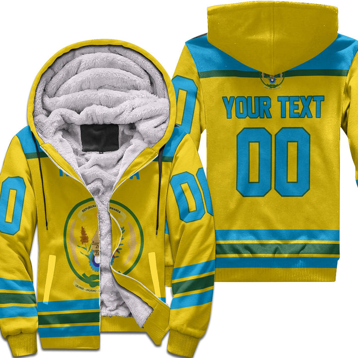 Rwanda Sherpa Hoodie Flag & Coat Of Arms Hockey Style