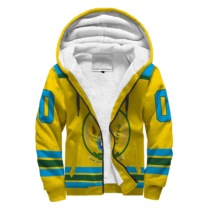 Rwanda Sherpa Hoodie Flag & Coat Of Arms Hockey Style