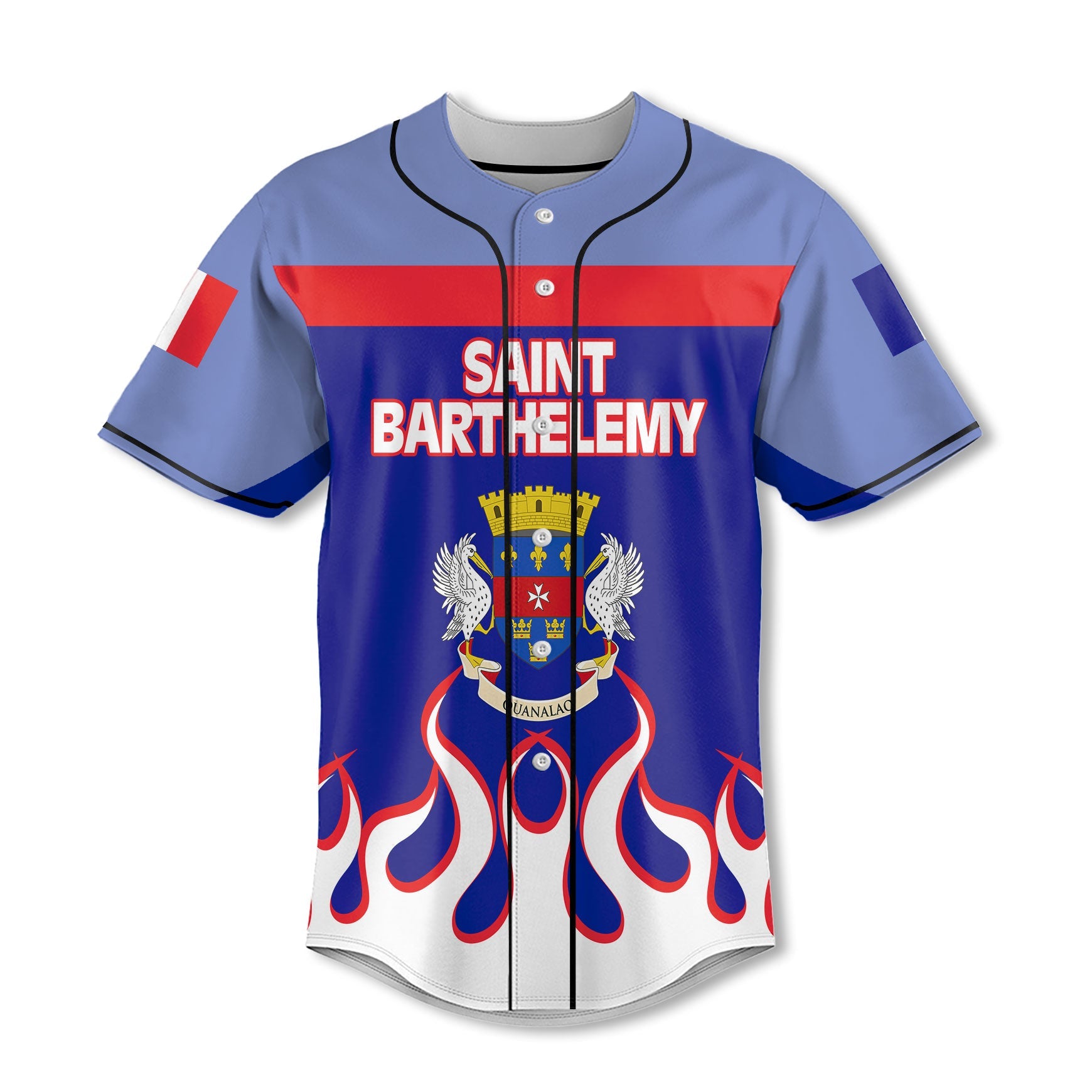 Saint Barthelemy Baseball Jersey Flag & Coat Of Arms Fire Hockey Style