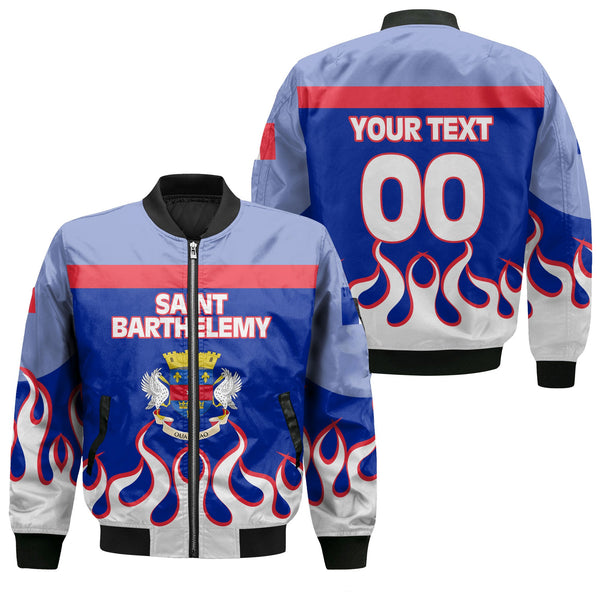 Saint Barthelemy Bomber Jacket Flag & Coat Of Arms Fire Hockey Style