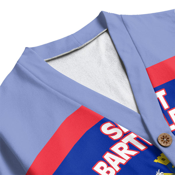 Saint Barthelemy Fleece Cardigan Flag & Coat Of Arms Fire Hockey Style