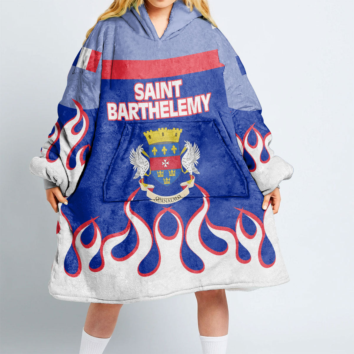 Saint Barthelemy Snug Hoodie Flag & Coat Of Arms Fire Hockey Style