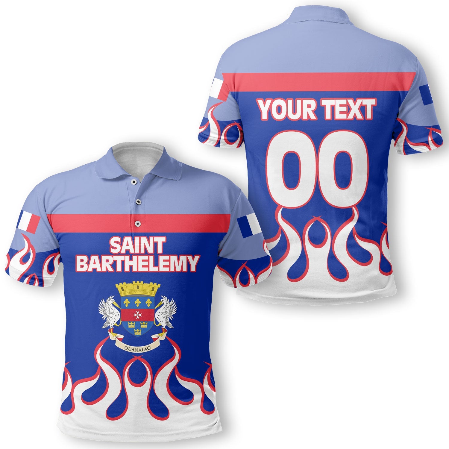 Saint Barthelemy Polo Shirt Flag & Coat Of Arms Fire Hockey Style