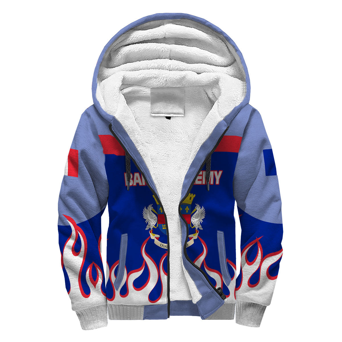 Saint Barthelemy Sherpa Hoodie Flag & Coat Of Arms Fire Hockey Style