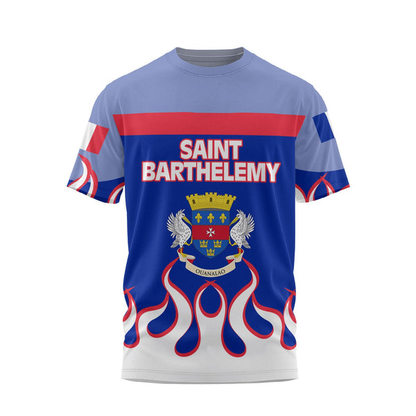 Saint Barthelemy T Shirt Flag & Coat Of Arms Fire Hockey Style