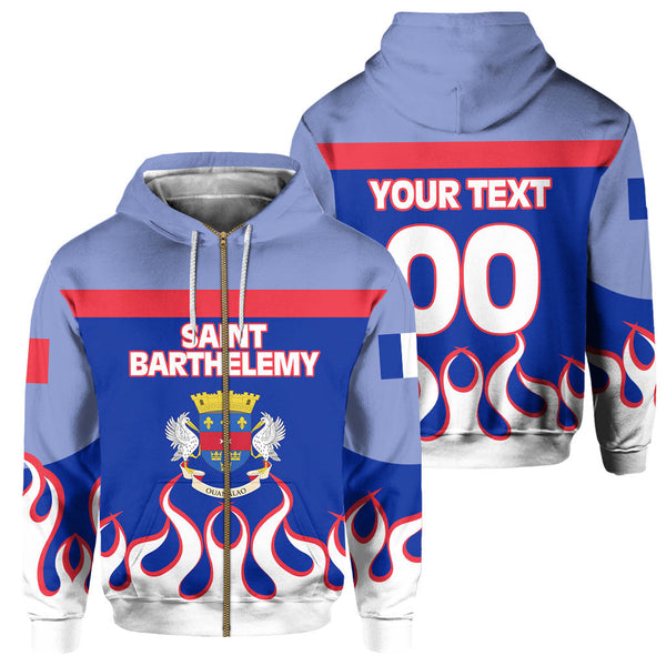 Saint Barthelemy Zip Hoodie Flag & Coat Of Arms Fire Hockey Style