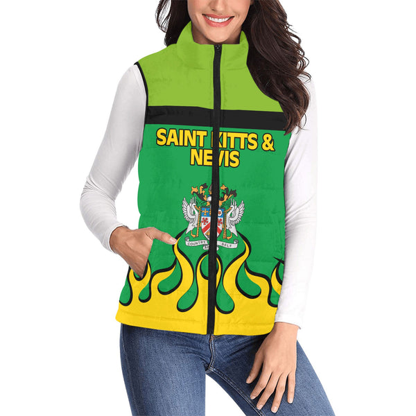 Saint Kitts and Nevis Women Padded Jacket Vest Flag & Coat Of Arms Fire Hockey Style