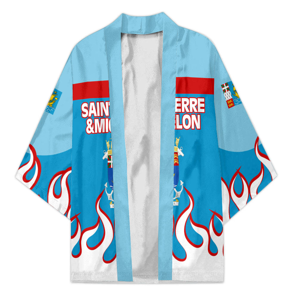 Saint Pierre and Miquelon Kimono Flag & Coat Of Arms Fire Hockey Style