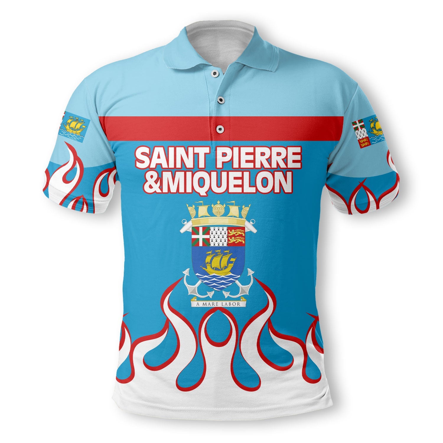 Saint Pierre and Miquelon Polo Shirt Flag & Coat Of Arms Fire Hockey Style